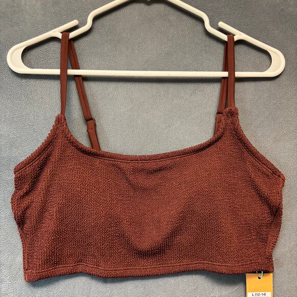 Kona Sol Brown Textured Bralette Bikini Top L Large Resortwear  12-14 NWT Swim - Picture 1 of 8